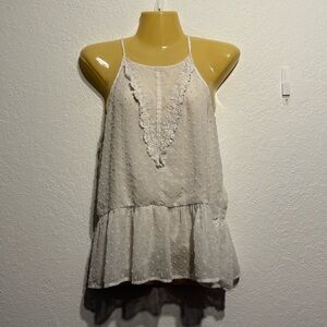 Ayla White Halter Blouse Polka Dot Sheer Chiffon Tulle Ruffle Swiss Size S